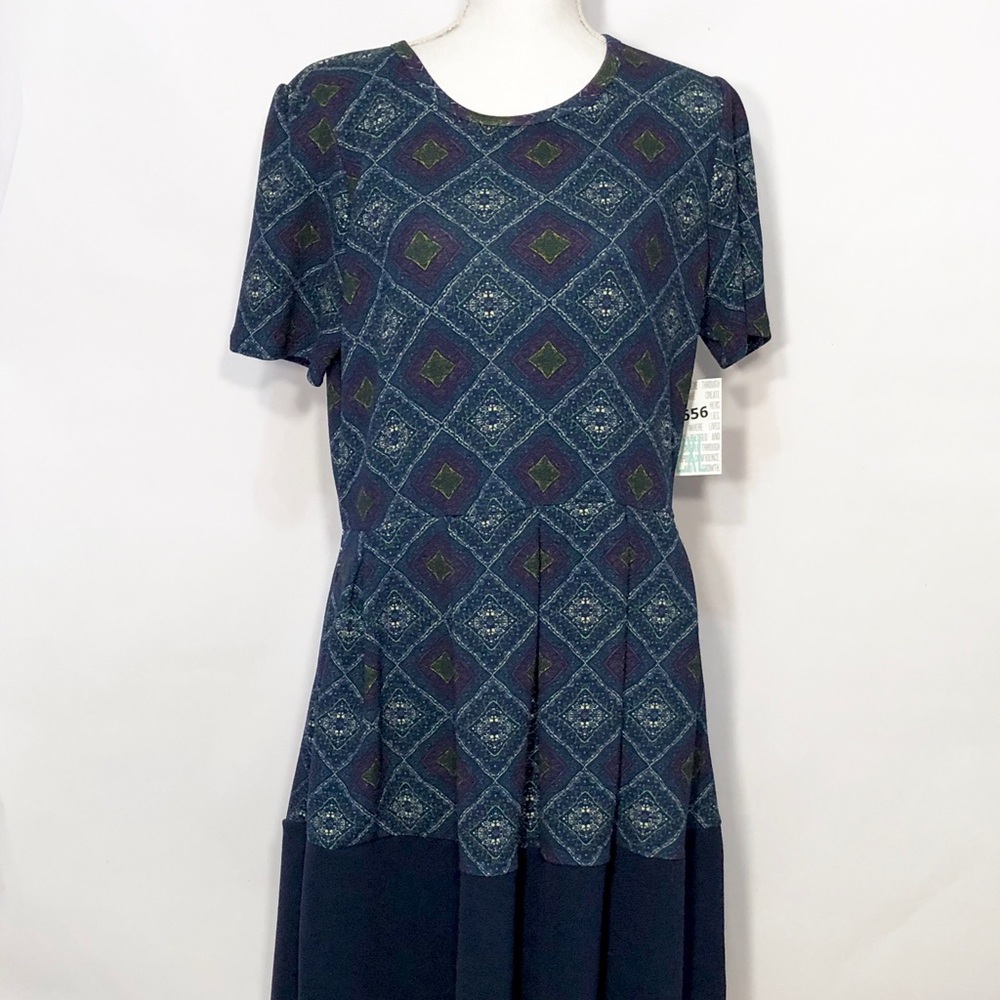 LulaRoe New Two Tone Fit and Flare Blue Zip Back Dress